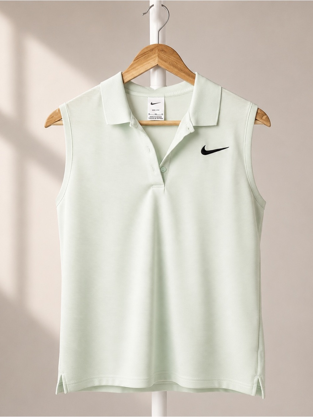Nike Sleeveless Polo Tank Top in Pale Mint with Black Swoosh